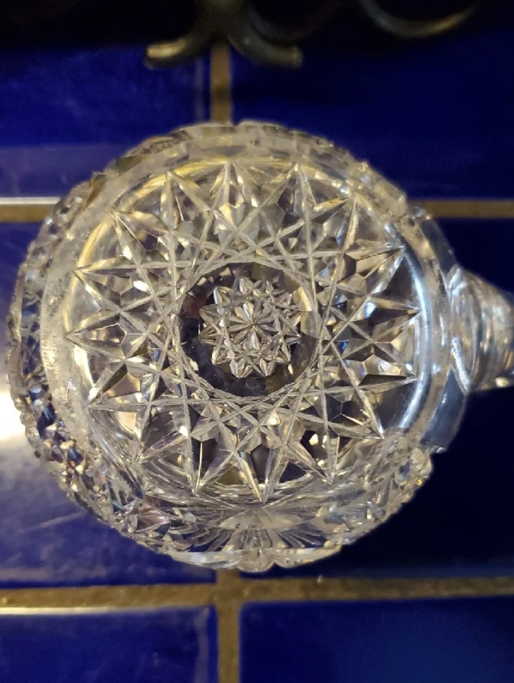 Vintage Starburst Crystal Cut Glass Creamer and Sugar Set